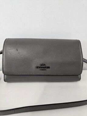 Coach Hayden Foldover Crossbody Clutch Wallet Bag Leather Gray Grey Silver Bag